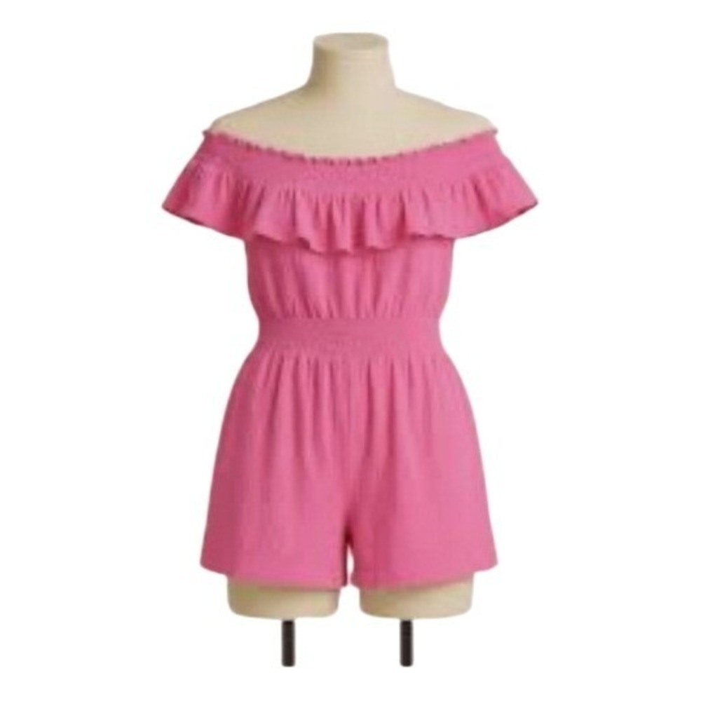 Vineyard Vines Romper Womens Medium Pink Gauze Ruffle Off Shoulder Summer Beach